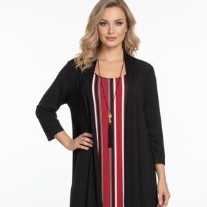 Messini NWT Striped Two-Piece Dress & Cardigan Set w/ Attached Necklace Sz 2X